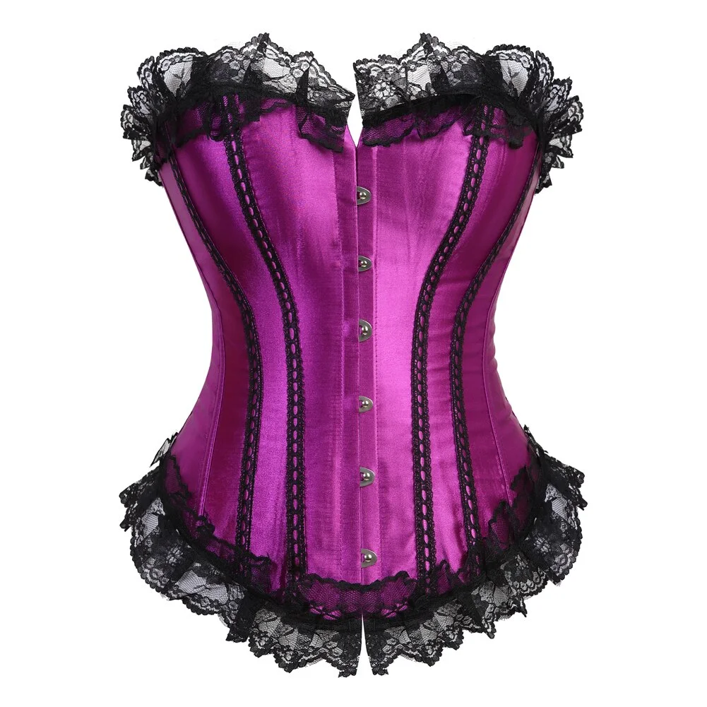 Billionm Lace up Boned Overbust Corset Bustier Rhinestone Satin Costume Showgirl Top Lingerie Plus Size S-6X