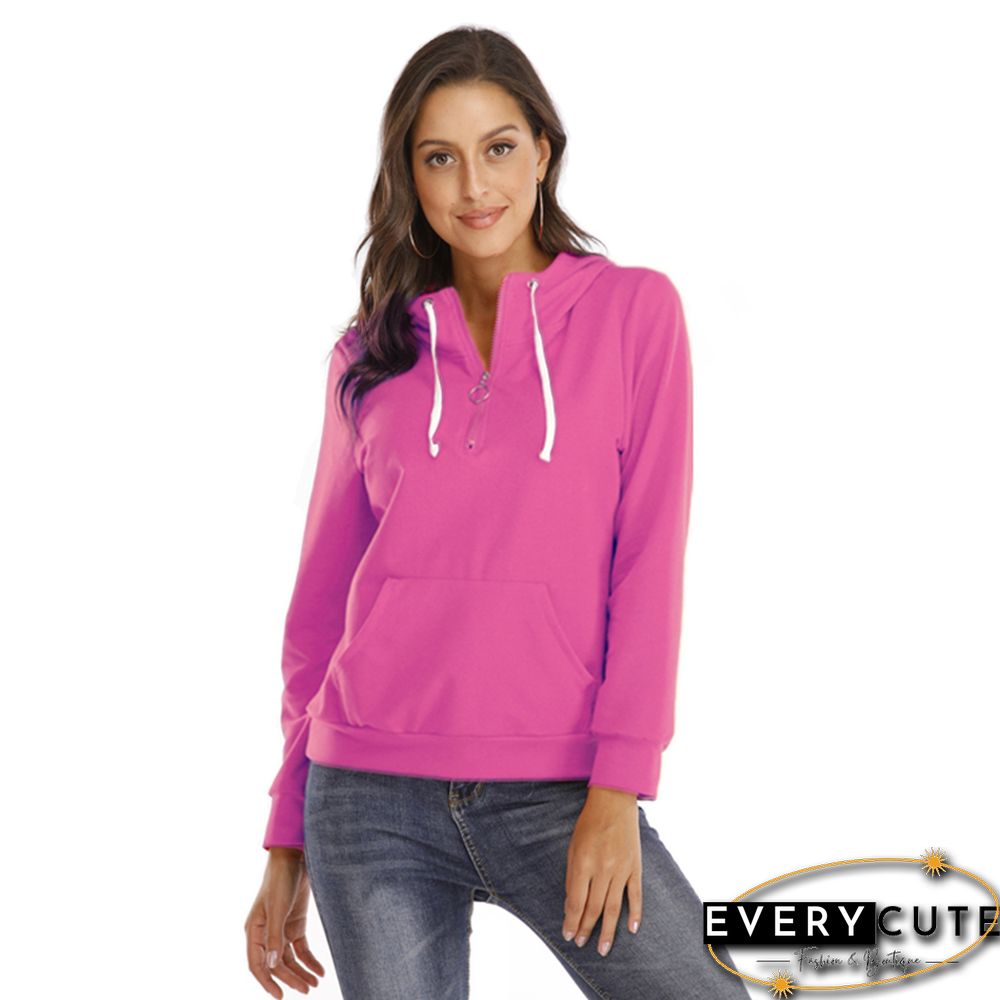 Rosy Zipper Neck Pullover Hoodie