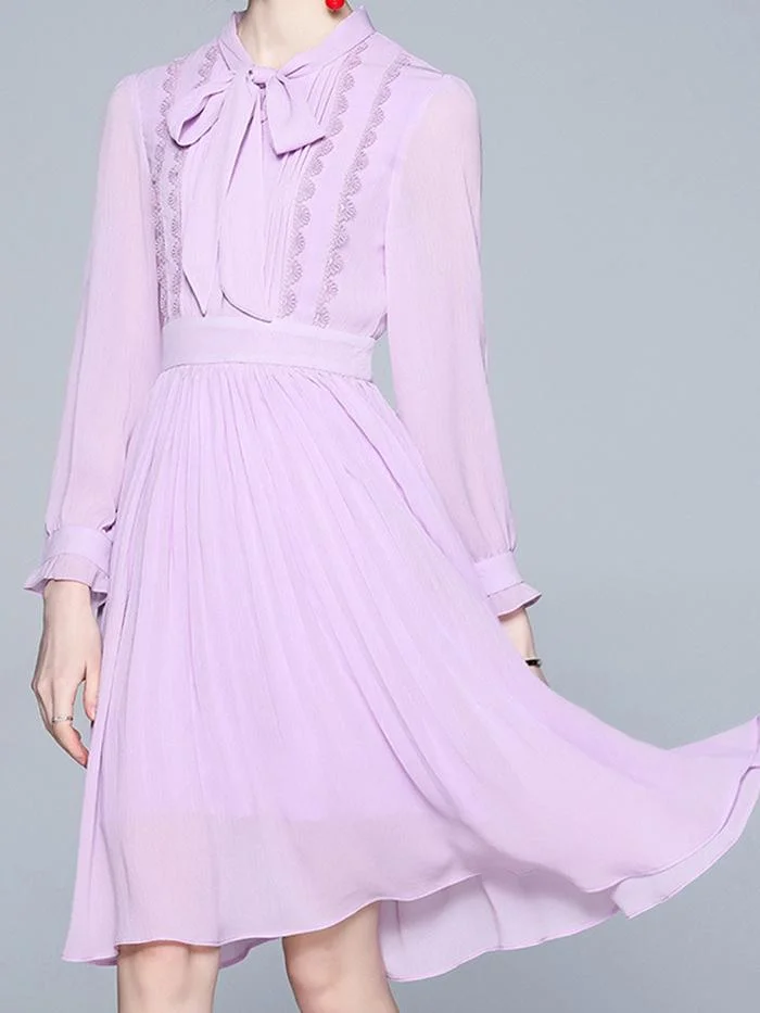 Fashion Blue Pleated Chiffon Lace Dress