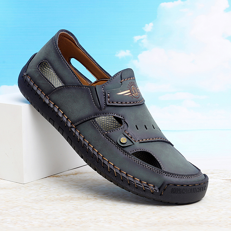 Arkget Shoes | Men's Leather Hallow-Out Breathable Hand-stitched Sandals