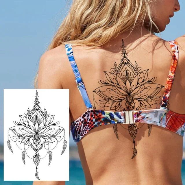 REJASKI Black Henna Lace Temporary Tattoos Sticker For WOmen Butterfly Moth Mehndi Flower Fake Tatoo Sticker Feather Flora Tatoo