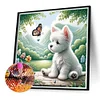 Hund spielender Schmetterling - runder Bohrer Diamond Painting - 40*40cm