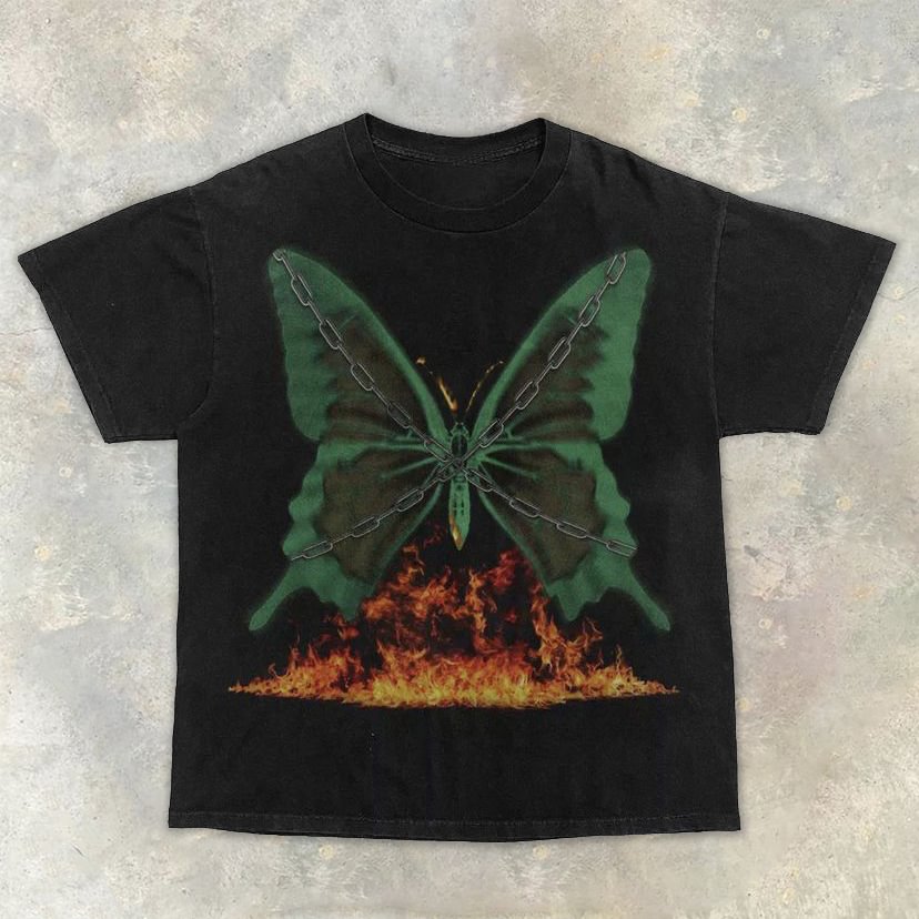 Personalized fire butterfly print short sleeve top