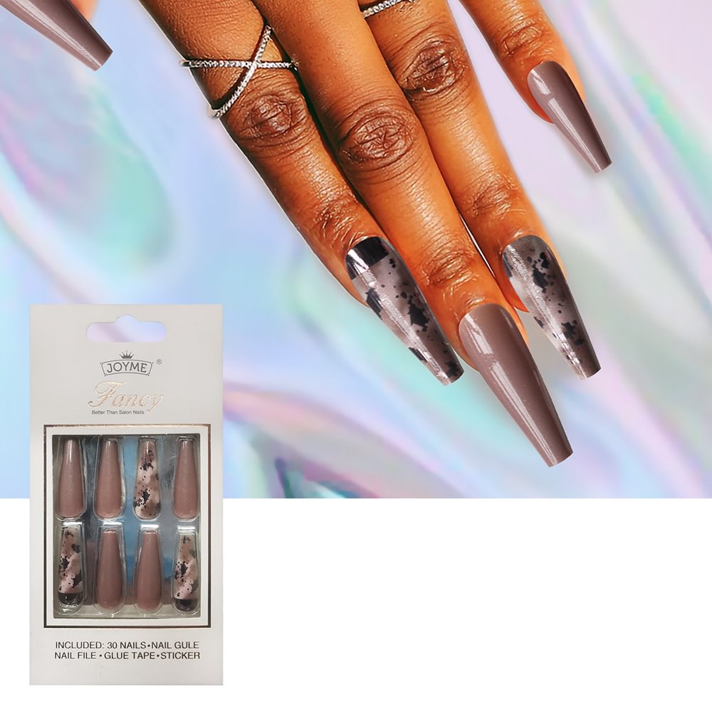 Shecustms™ 30Pcs Ink Brown Press on Nails Coffin Long Fake Nails