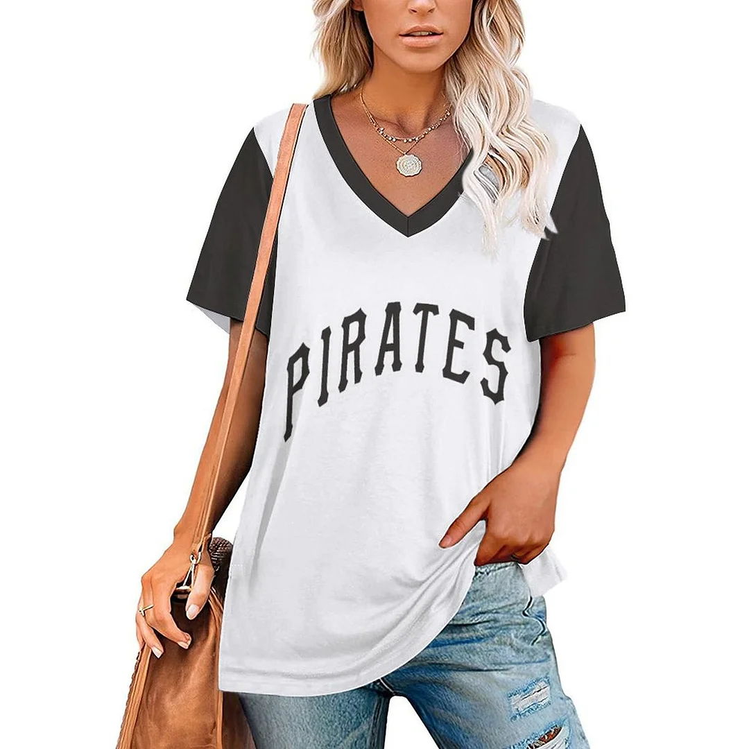 V-neck Short Sleeve Casual T-shirt for  Women Printed with Pattern,Yellow,White,Black