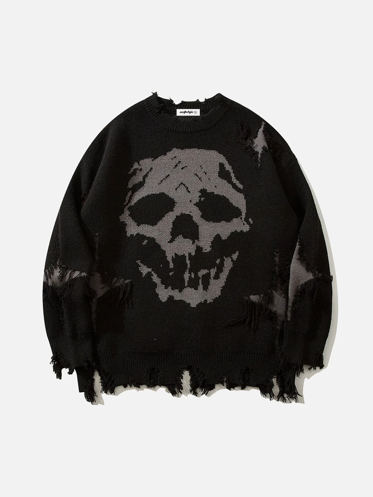 Dark Style Retro Distressed Skull Knit Sweater Front