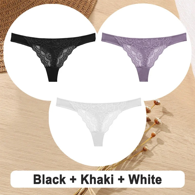 3PCS/Set Cotton G-String Women Panties Lace Underwear Female Lingerie Intimates Underpants Sexy Thong Panties for Girls Pantys