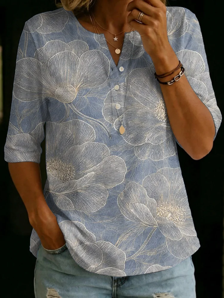 Elegant Floral Decorative Patterns Polo Collar Shirt
