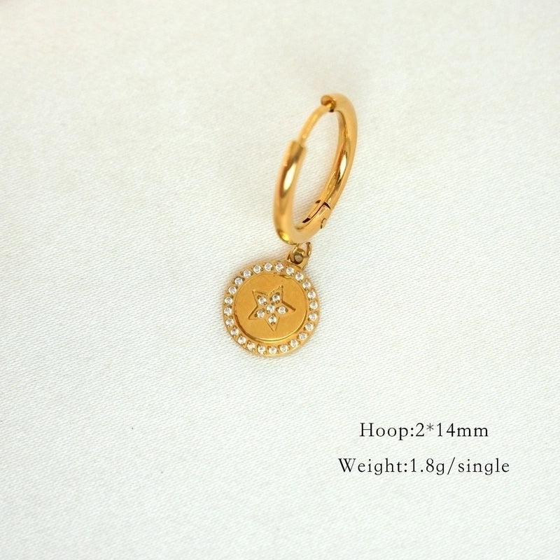 1 Pair Minimalist Cross Devil’s Eye Moon 304 Stainless Steel Drop Earrings