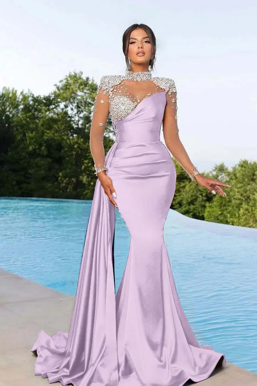 2 Pieces Beaded Dark Purple Long Mermaid Prom Dresses, Cheap Prom Dresses , PD0781
