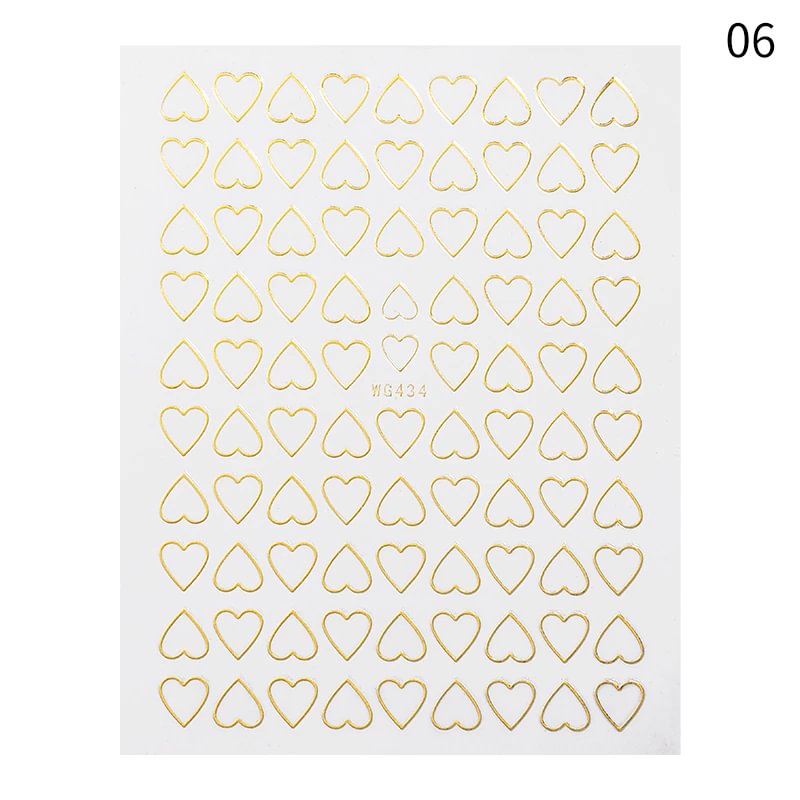 Agreedl 1PC Valentine's 3D Nail Stickers Love Heart Self-Adhesive Slider Gold Silver Sticker for French Nails Manicure Nail Art Decor
