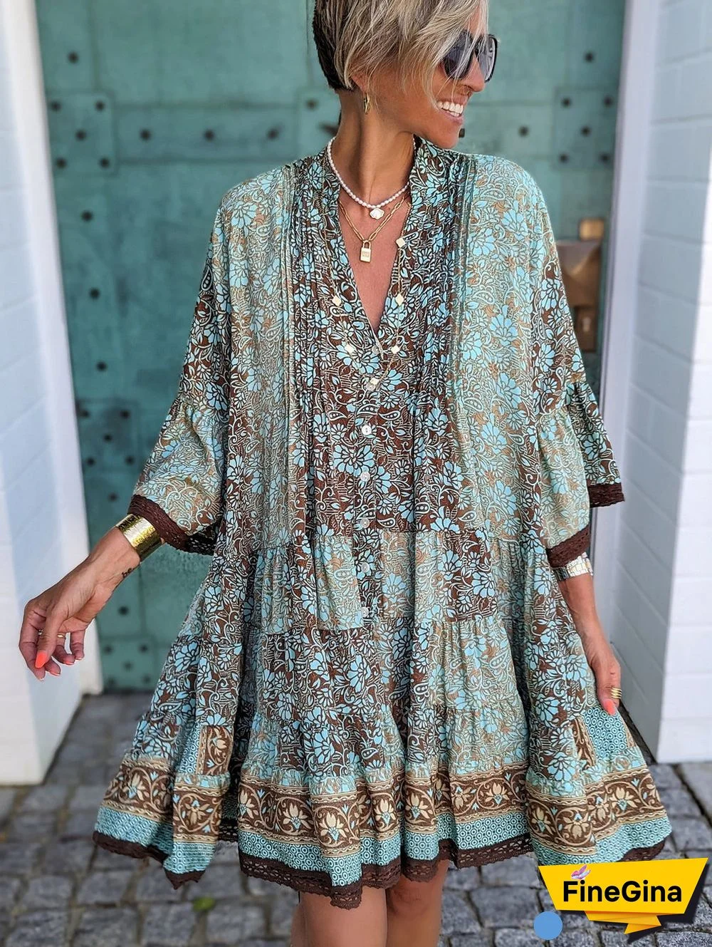 Fresh Print Green Mini Dress