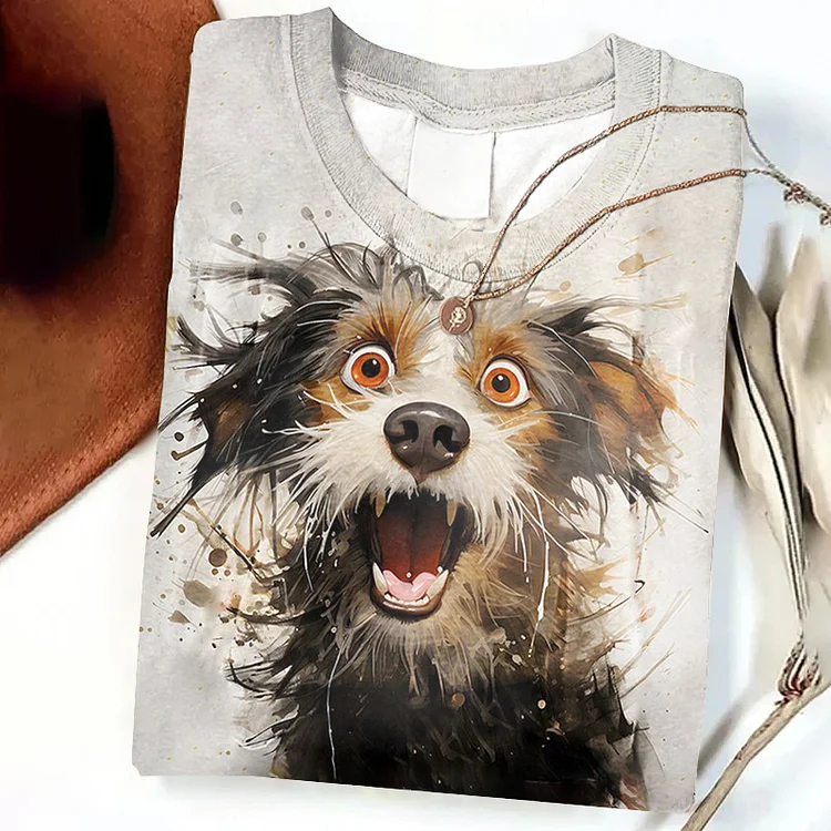 Comstylish Women's Graffiti Cute Dog Printed Casual Long Sleeve T-Shirt