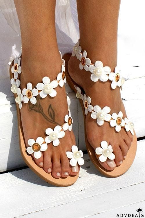 Flower Slip On Flat Sandals