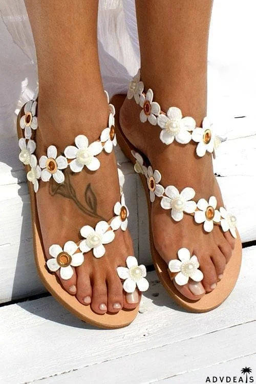 Flower Slip On Flat Sandals