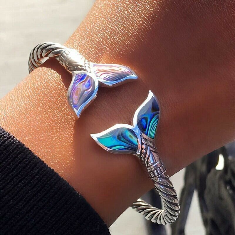 ❤️Mother's Day Sale 🔥Abalone Shell Mermaid Tail SS Bangle Bracelet
