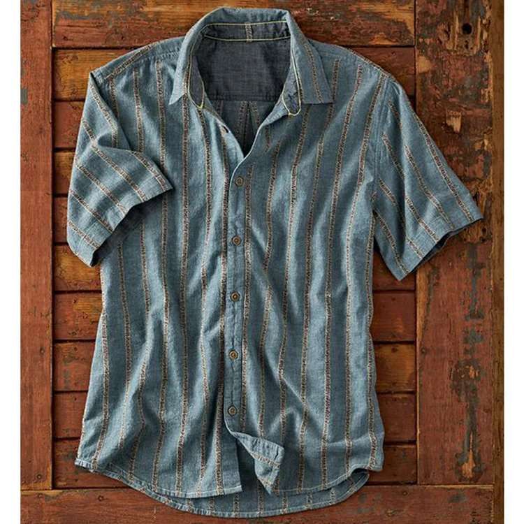Men's multicolor lattice pattern cotton linen shirt