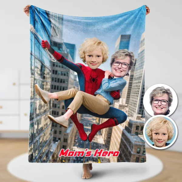 Custom Family Hero Spider Boy Blankets Personalized Face & Name Hero Blanket Gifts For Boys