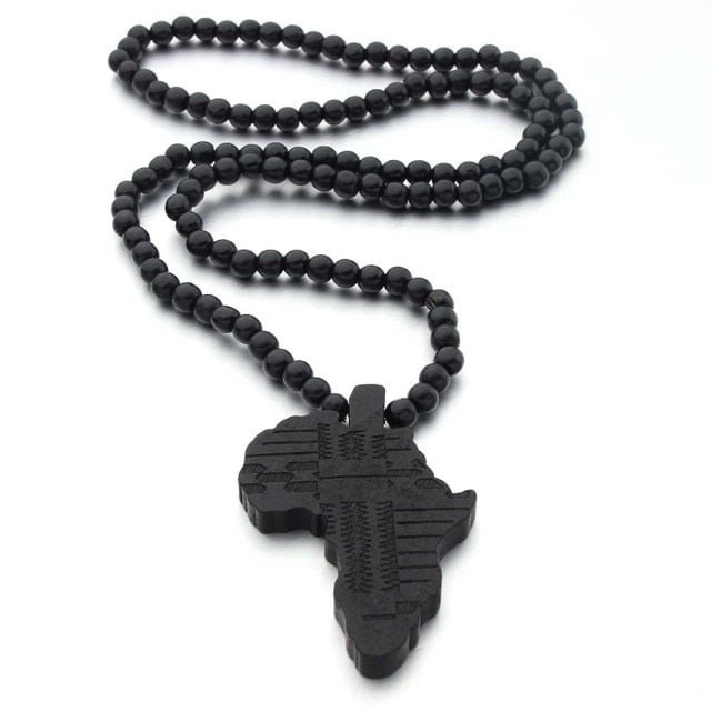 VOQ new arrival Africa map necklace for men and women wooden pendant Bead string necklace hip hop jewelry