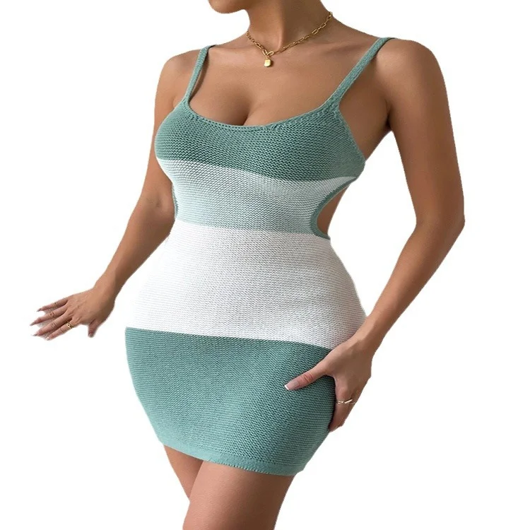 Toloer Toloer Summer New Sling Stripe Color Back Strap Knit Wool Dress Woman-Outfit Ideas