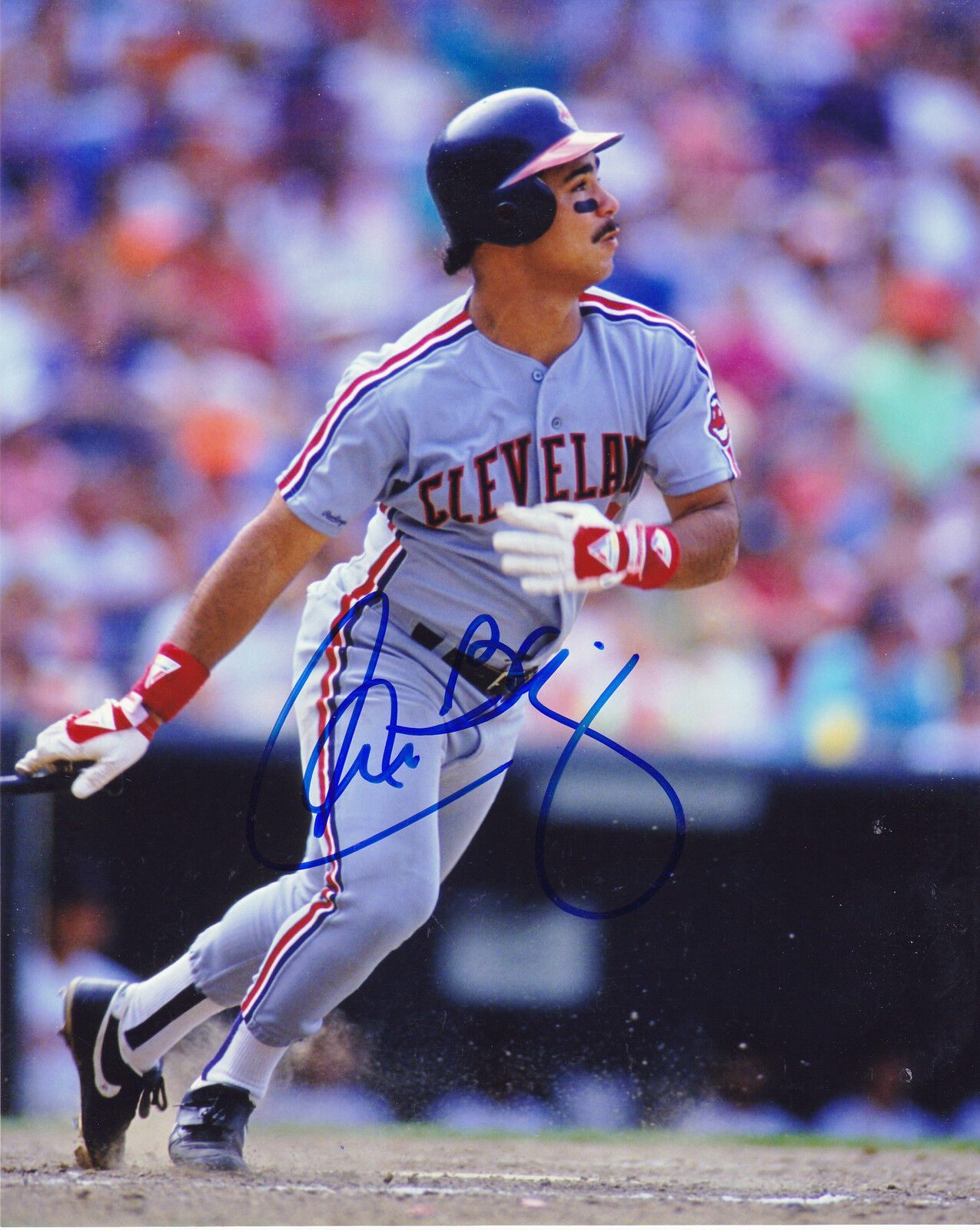 CARLOS BAERGA CLEVELAND INDIANS ACTION SIGNED 8x10