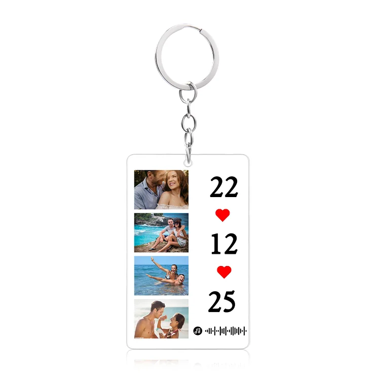 Kettenmachen Personalisierbare 4 Fotos & Spotify Code & Datum Acryl Schlüsselanhänger für Paare