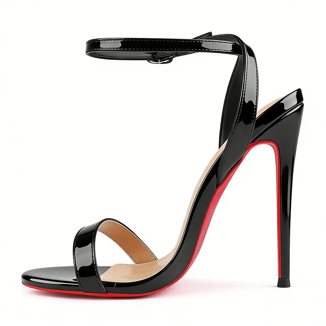100mm/120mm Women's Sandals Round Open Toe Red Bottom Ankle Straps Pumps