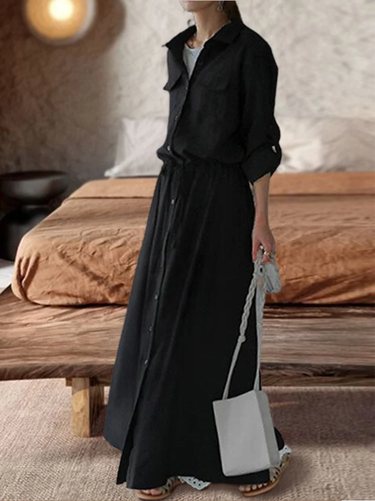 Vintage Women's Long Sleeve Long Shirt Dress