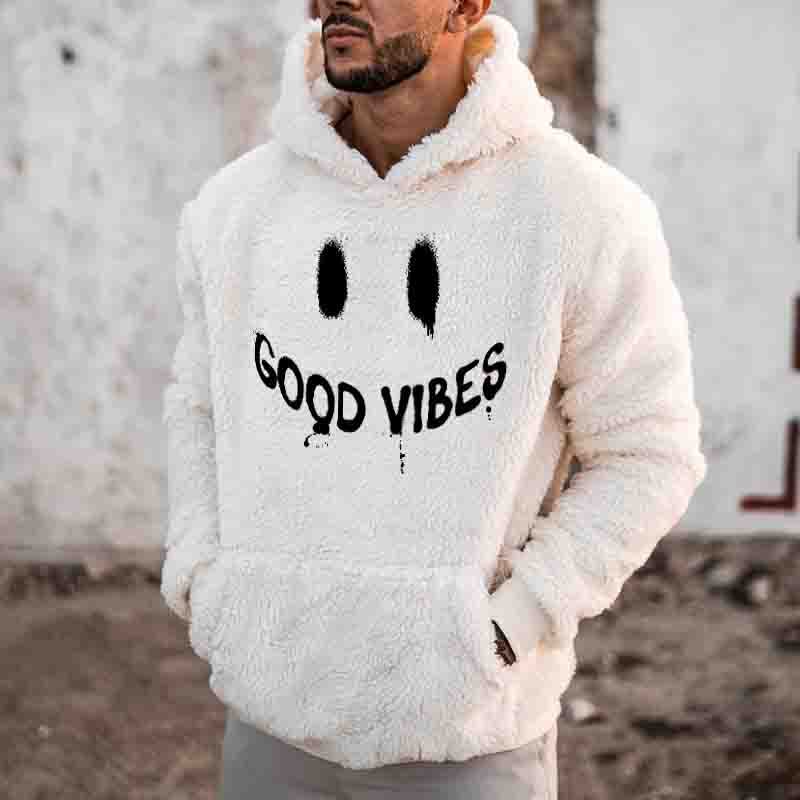 Men's Plush Thick Warm Pattern Embroidered Hooded Sweater