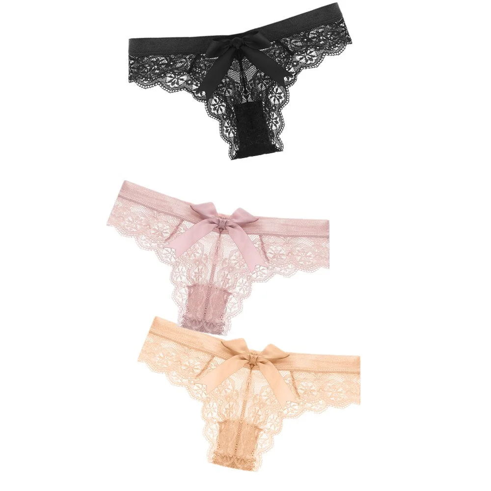Black/White Sexy String Lace Underwear Women Back Bow Panties Women G String T-back Thong Transparent Lingerie Cute Panties