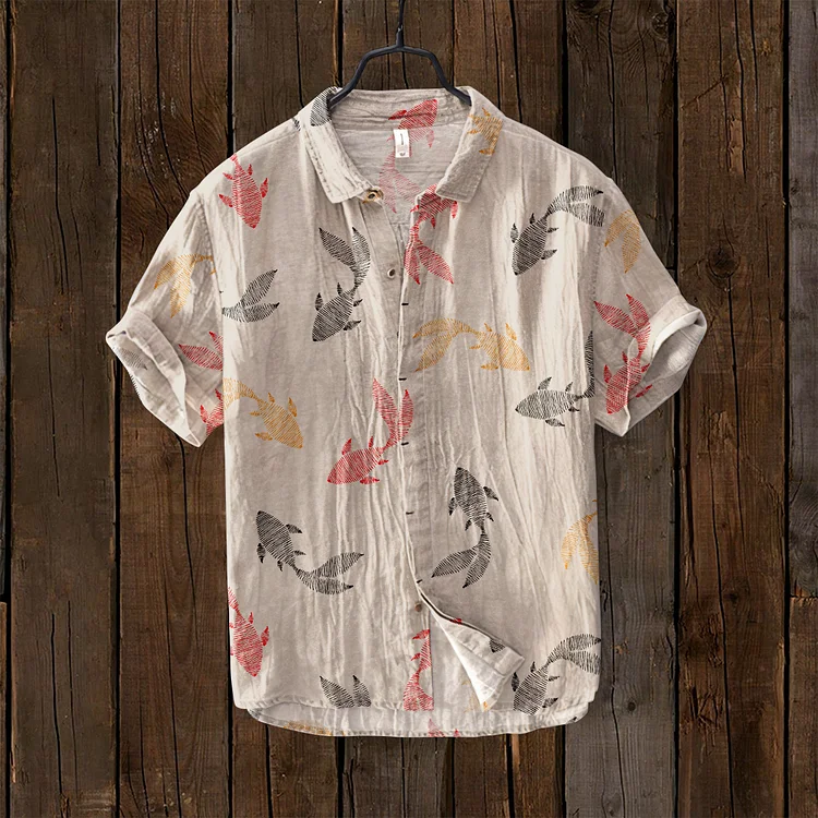 Vintage Fish Japanese Art Linen Blend Comfy Shirt