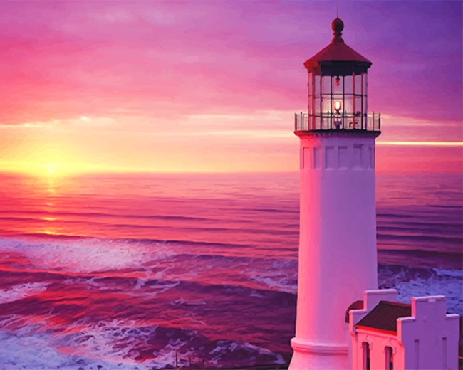 

Lighthouse with Pink Purple Sky – Paint By Numbers - 40*50CM, 501 Original