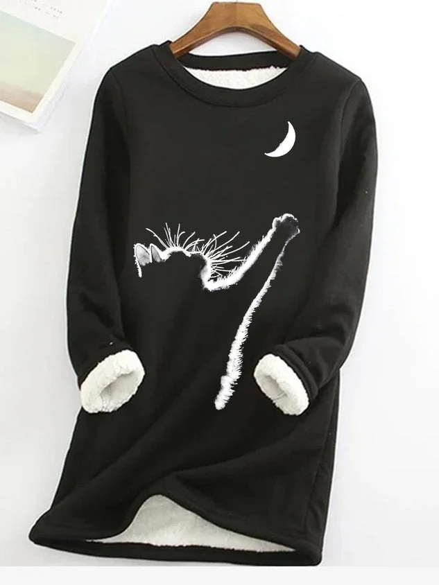 Womens Cute Print Cat Reach The Moon Sweatshirt socialshop