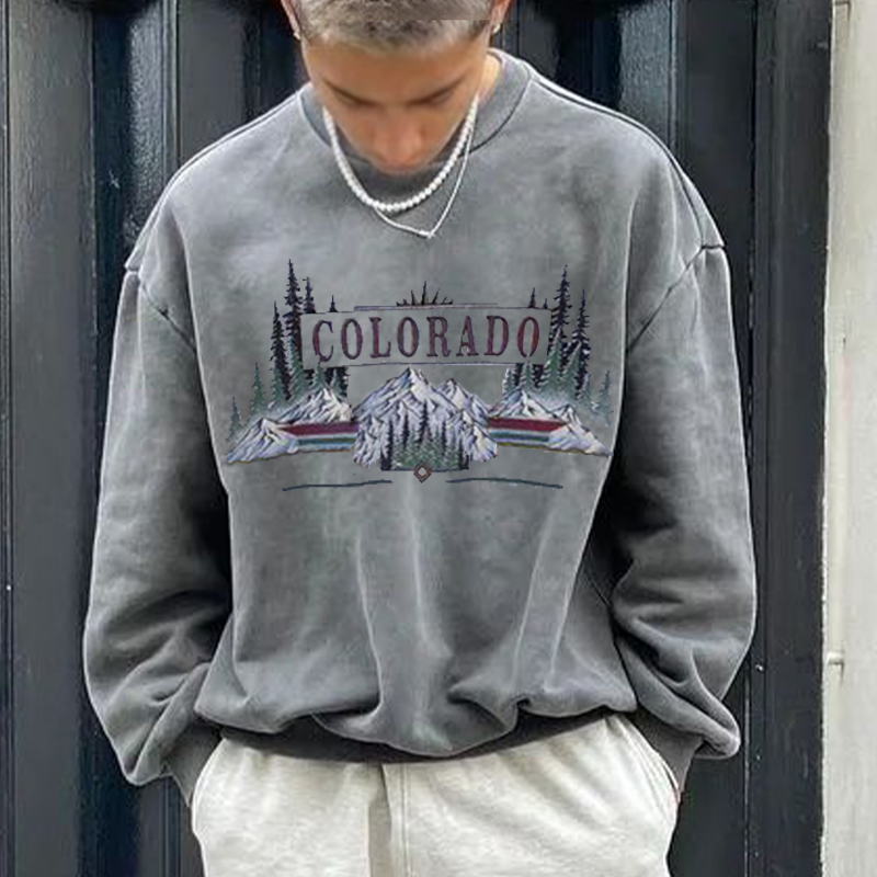 Casual Men's Vintage 'COLORADO' Print Sweatshirt