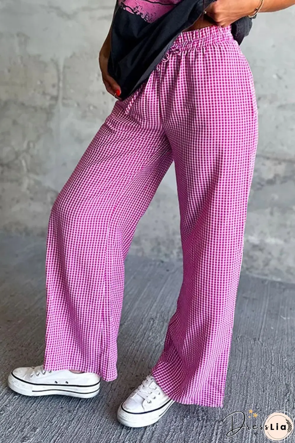 Plaid Wide Leg Pants with Pockets