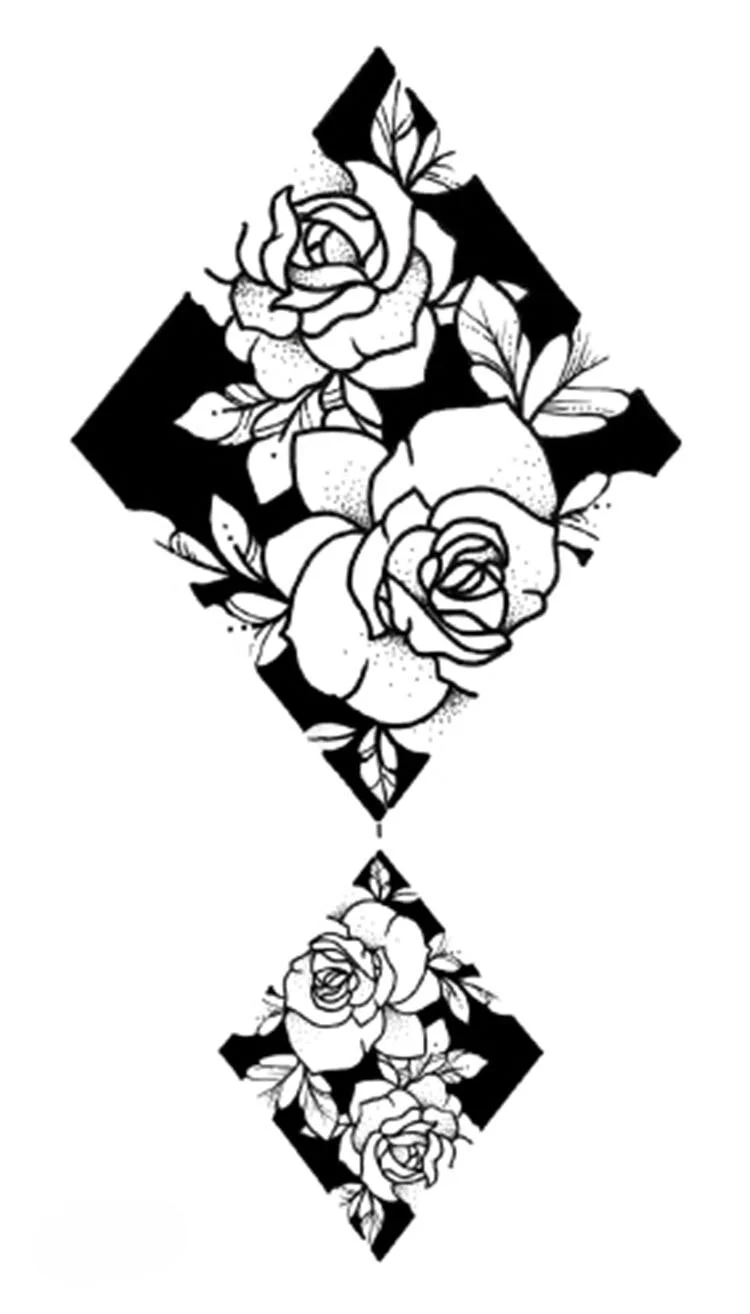 Tattoo Sticker Art Black White Drawing Little Element Small Triangle wave flower mountain Water Transfer Temporary Fake tatoo