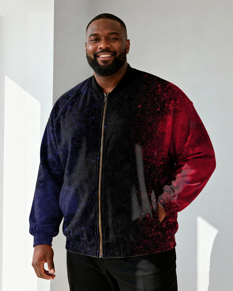 Big & Tall Men's Star Splash Ink Gradient Print Zip Long Sleeve Jacket