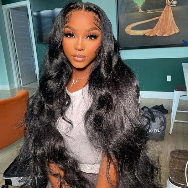 Junoda 32-40inch Long Body Wave Lace Front Human Hair Wigs 13x4 Transparent Lace