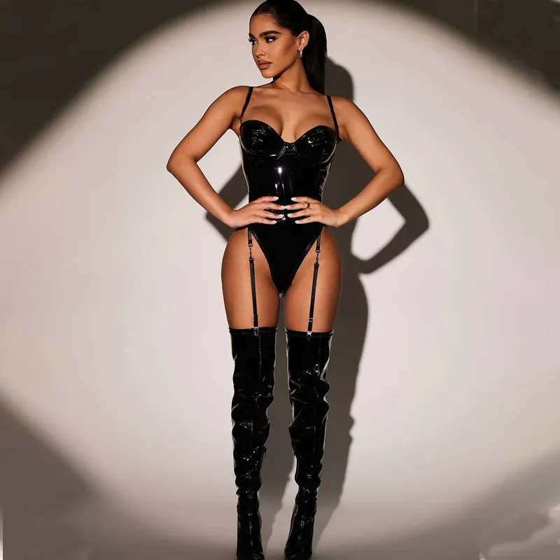 Churchf Sex Lingerie Sexy Women's Black Patent Leather Conjoined Game