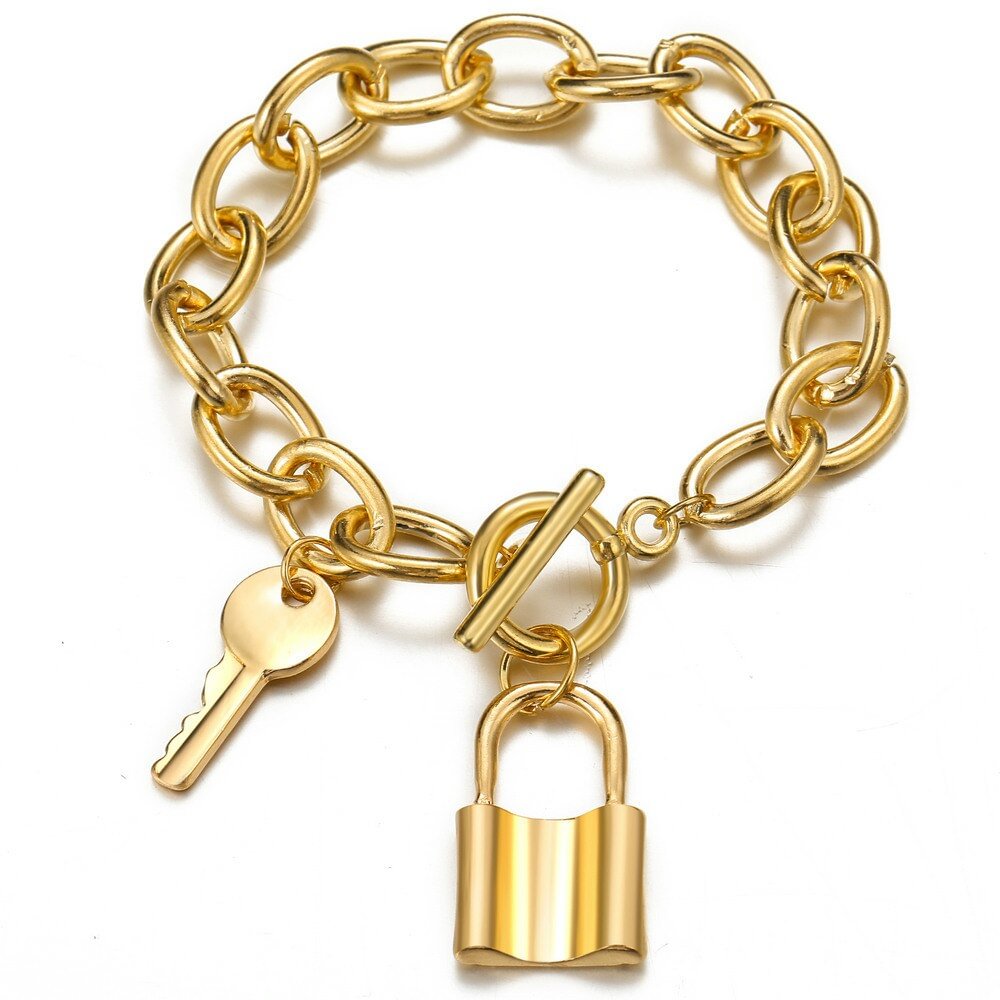 UsmallLifes King  New thick chain key lock bracelet personalized alloy bracelet US Mall Lifes