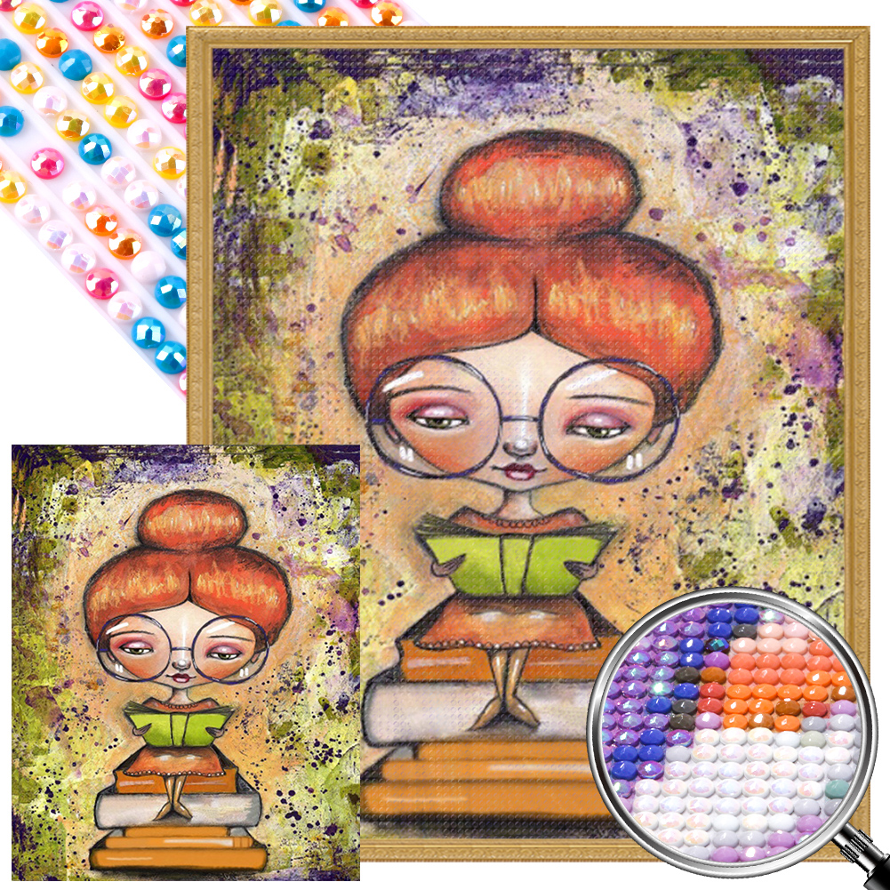 Reading Girl 40*50cm(picture) full round drill diamond painting with 3 to 5 colors of AB drills