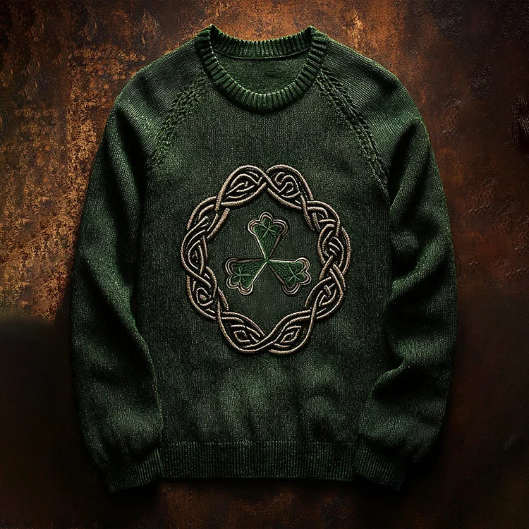 Vintage Clover Pattern Cozy Knit Sweater
