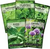 5 Herb Seeds Mix Package Collection Genovese Basil, Chives, Cilantro, Italian Parsley, and Oregano Seeds