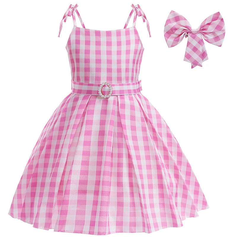 Cosplay Barbie Princess Dress Girls' Checkered Waist Dress