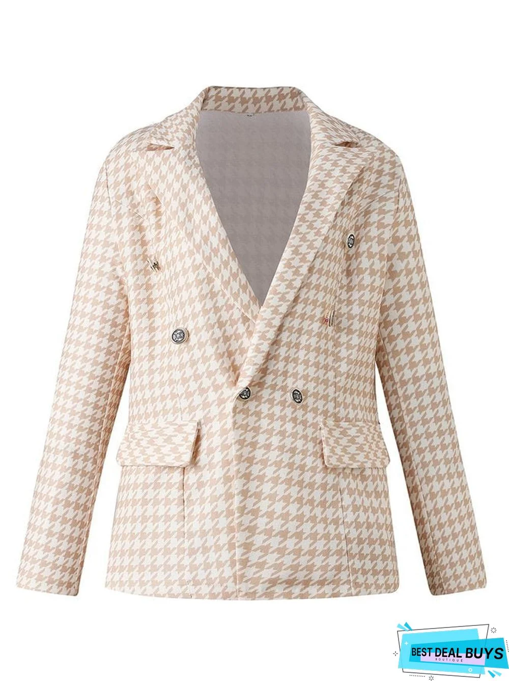 Hounds Tooth Casual Blazers Light-Colored Suit Hounds Tooth Plaid Double-Breasted Jacket