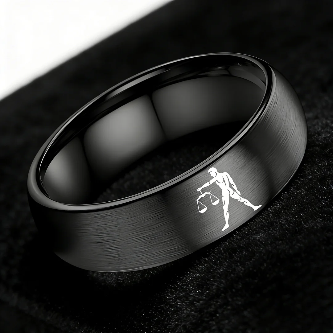 Black Libra Couples Dome Tungsten Carbide Rings Prints Laser Design Domed Top Tungsten Wedding Bands 4MM 6MM 8MM