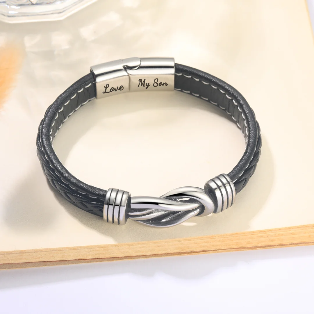 &ldquo;Mother and Son Forever Linked Together" Braided Leather Bracelet