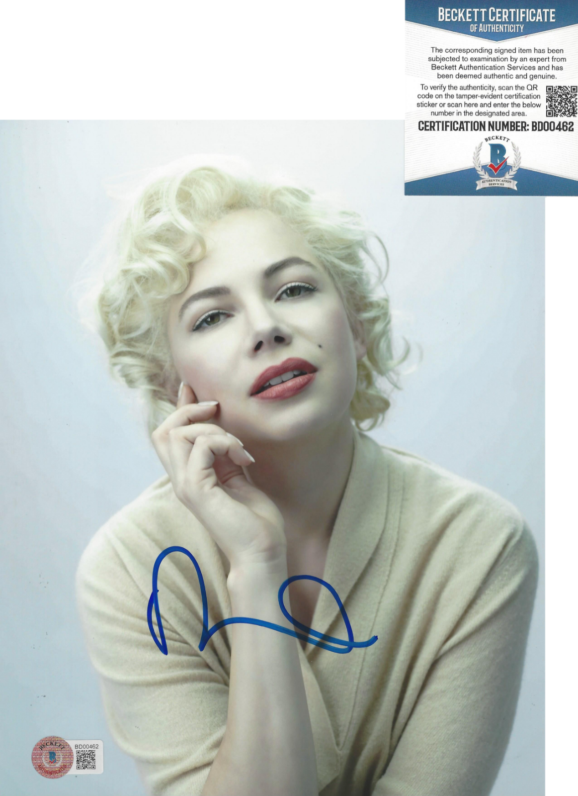 MICHELLE WILLIAMS SIGNED MARILYN MONROE MOVIE 8x10 Photo Poster painting ACTRESS BECKETT COA BAS