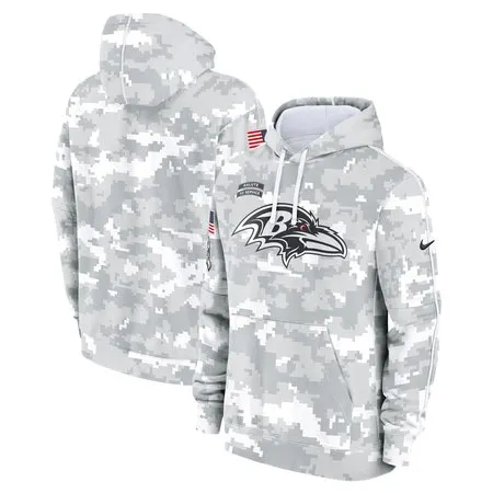 Men's Baltimore Ravens  Arctic Camo 2024 Salute to Service Club Fleece Pullover Hoodie
