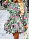 Abstract Printed Empire Long Sleeves Mini Dress